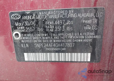2016 Hyundai Sonata z USA, uszkodzony, nr VIN 5NPE24AF4GH417807